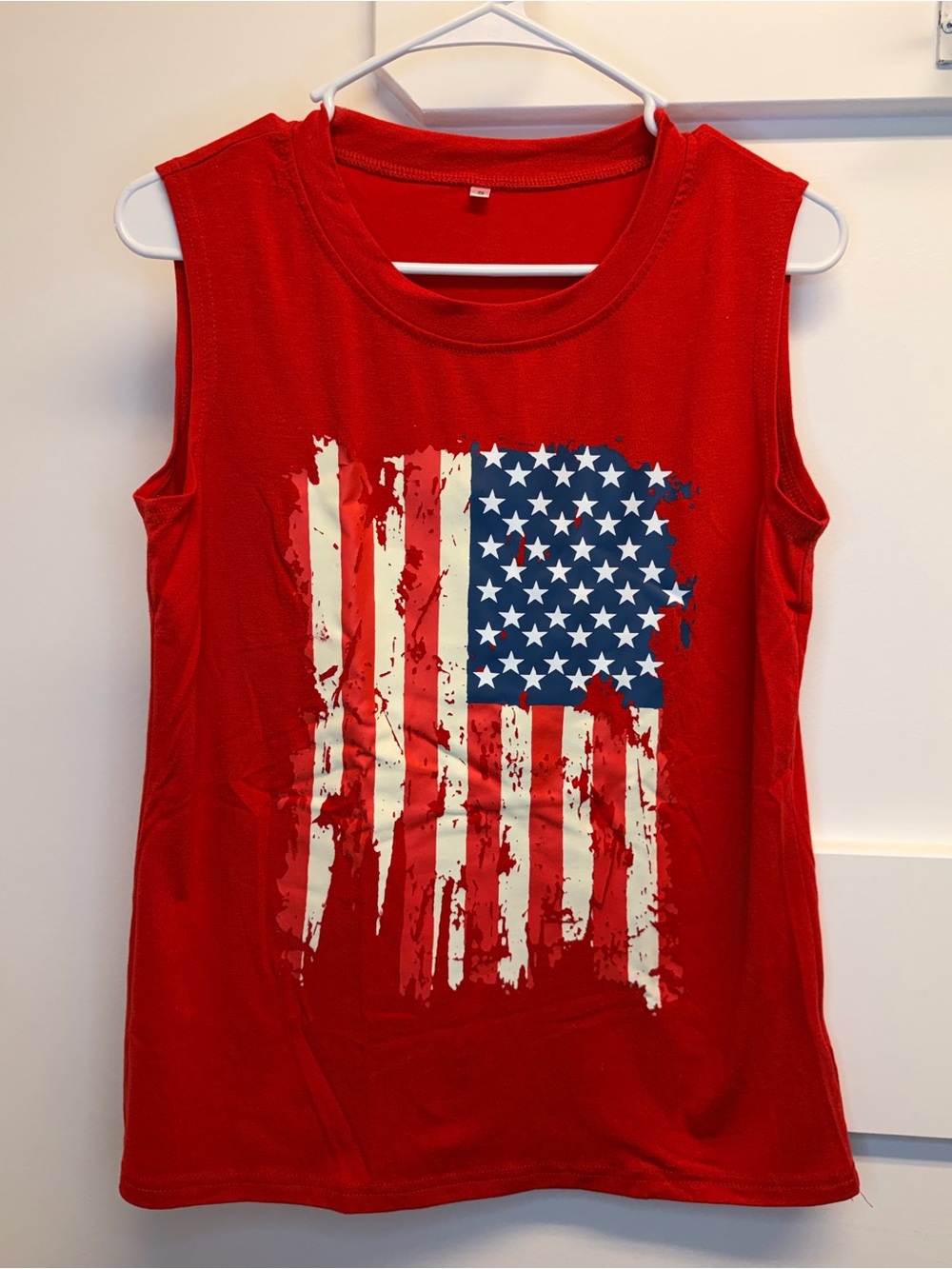 Red Sleeveless USA Flag Graphic Tank Top - Women